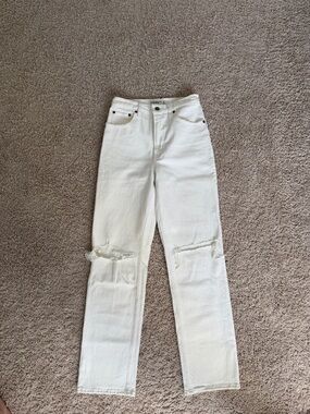 Abercrombie & Fitch White Straight-Leg Distressed Jeans